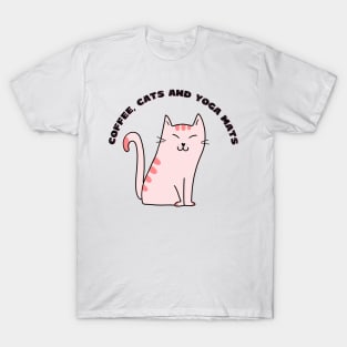 Coffee cats and yoga mats funny yoga and cat drawing T-Shirt